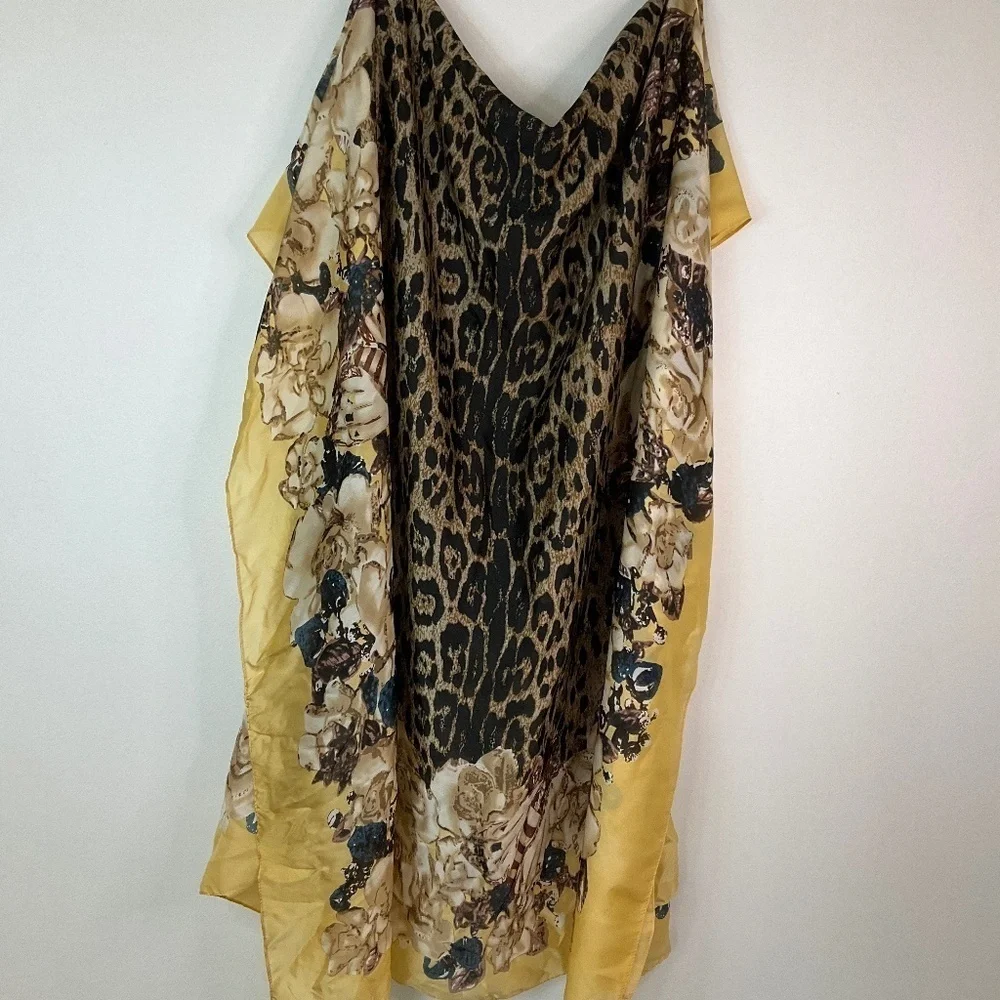 Natasha Couture Leopard Print Scarf 34x70 Lightweight Wrap Brown Tan